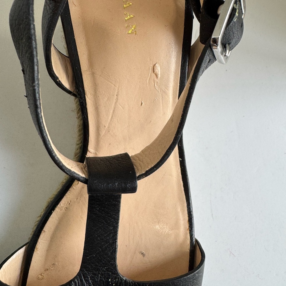Cole Haan Elizabeth Wedge Sandal Black Leather T-Strap Espadrille Size 8 - Picture 11 of 16